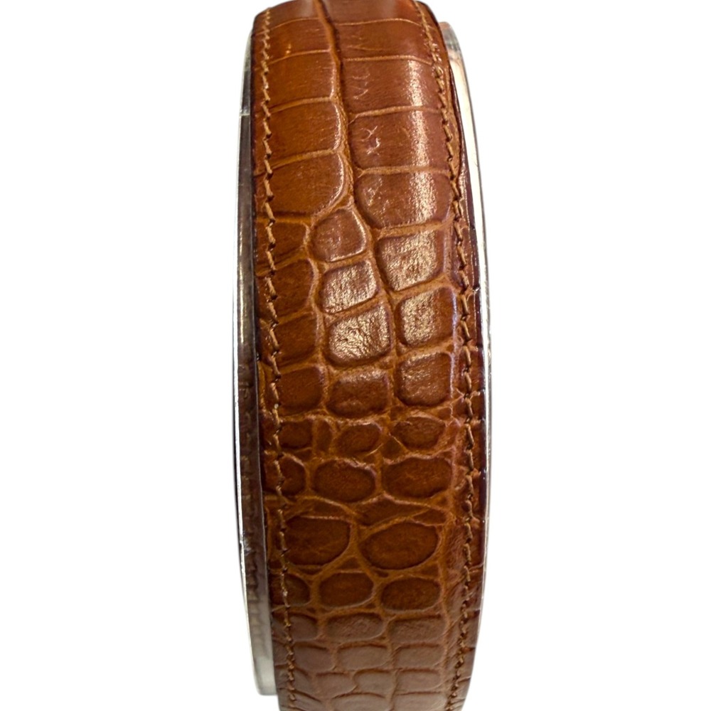 Talbots Vintage Brown Crocodile Embossed Leather Alligator Buckle Belt Italy S - Picture 4 of 7